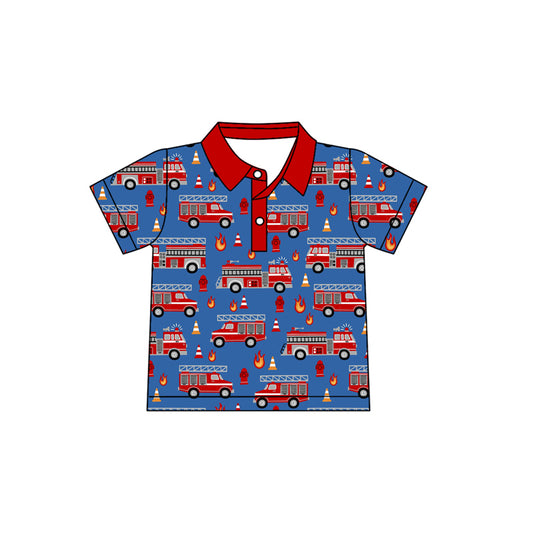 Presale BT1723 Summer T-shirt For Boys Baby Boys Short Sleeve Firetrucks Button Polo Shirts Top