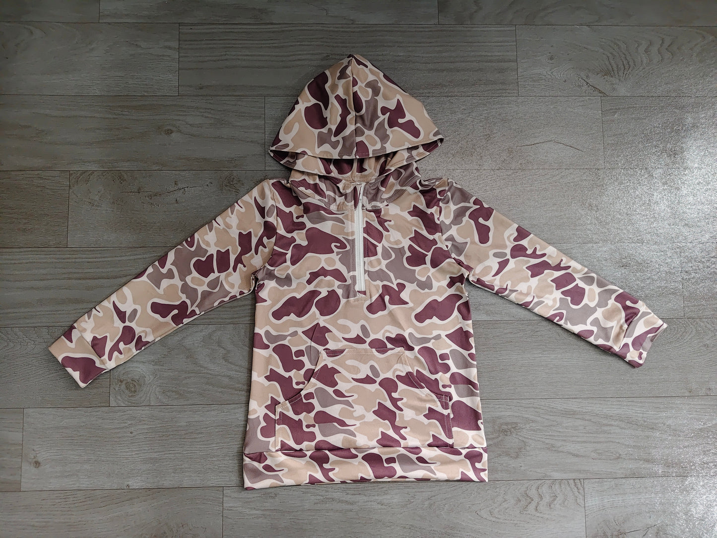 pre order long sleeve zip up camo hoodie with pocket