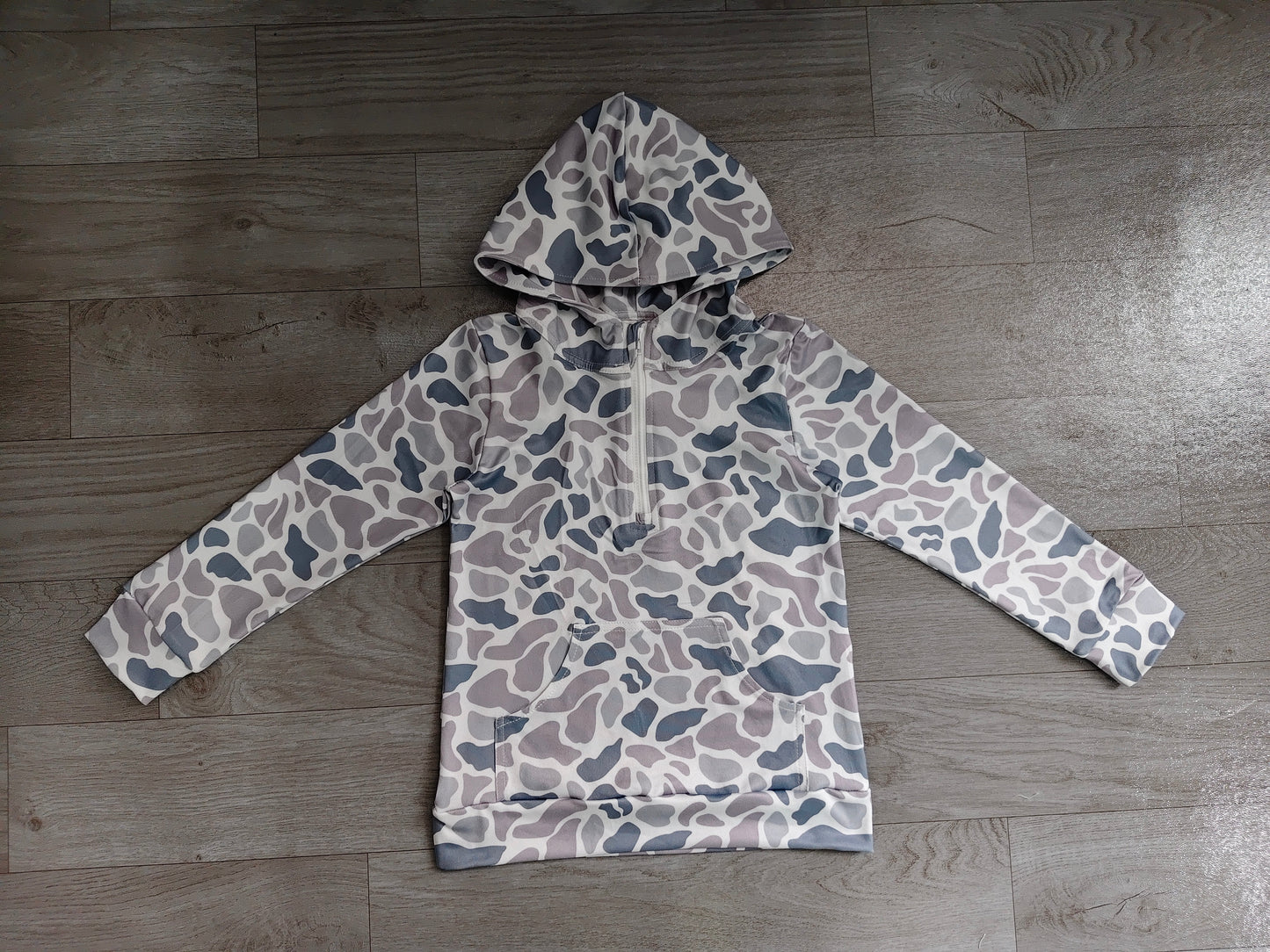pre order long sleeve zip up camo hoodie with pocket