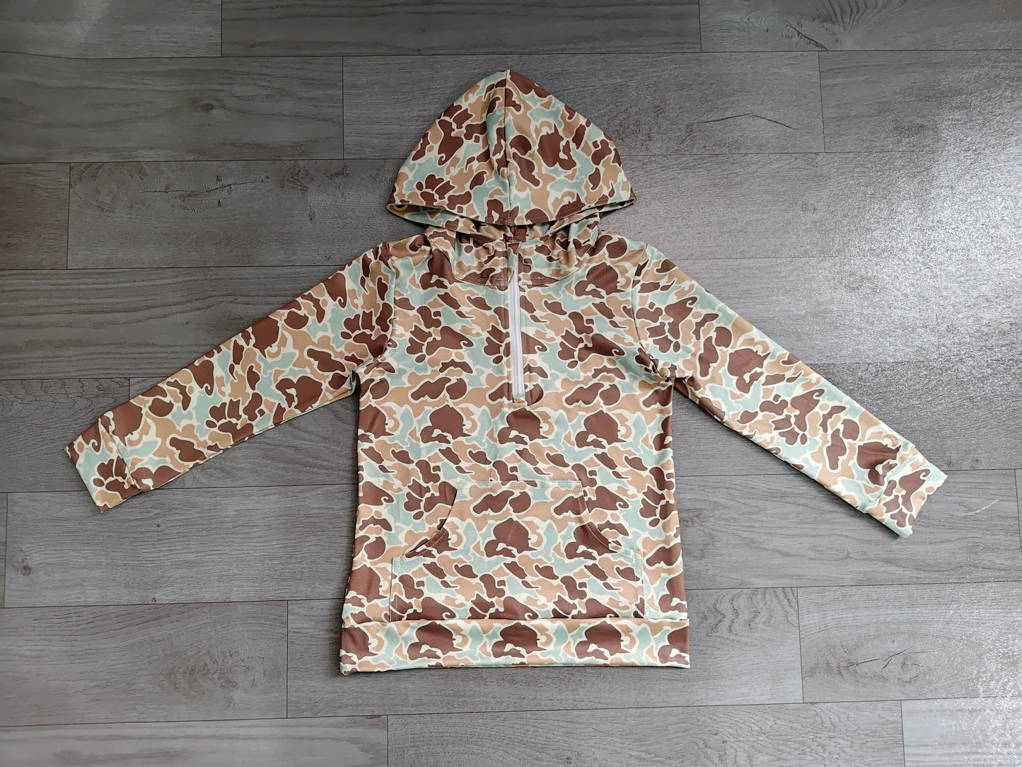 pre order long sleeve zip up camo hoodie with pocket