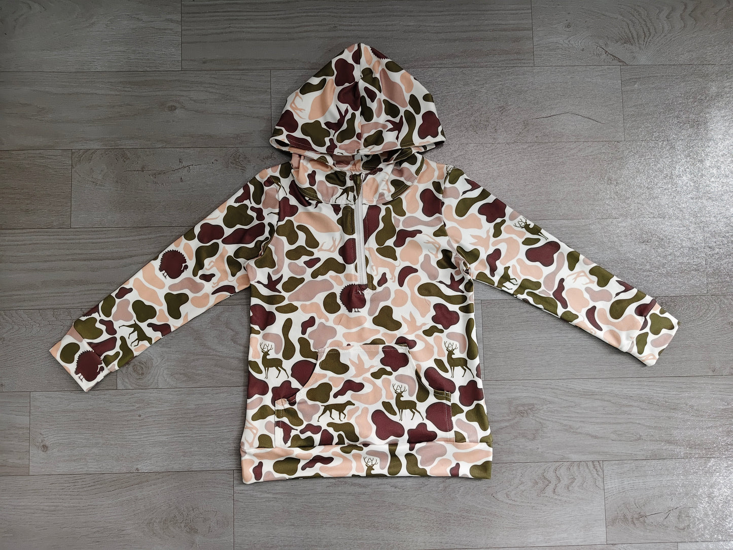 pre order long sleeve zip up camo hoodie with pocket