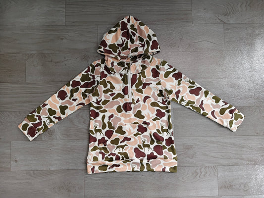 pre order long sleeve zip up camo hoodie with pocket