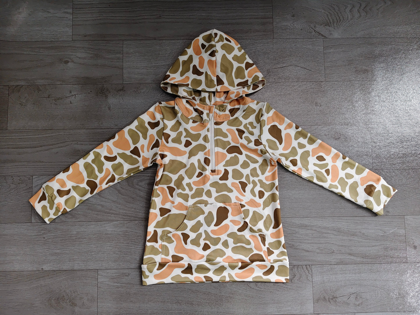 pre order long sleeve zip up camo hoodie with pocket