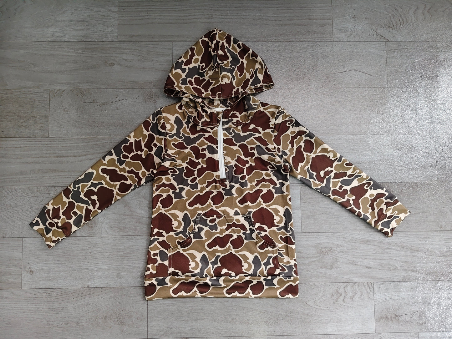 pre order long sleeve zip up camo hoodie with pocket