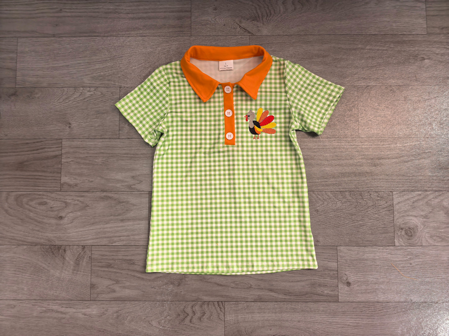 pre order turkey embroidery gingham boy polo tee