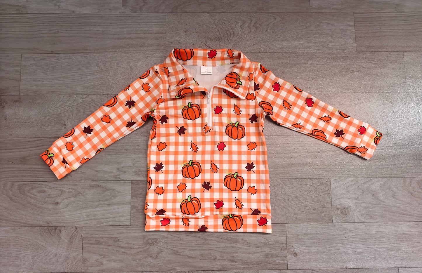 Pre order  orange plaid fall leaf pumpkin sibling clothing