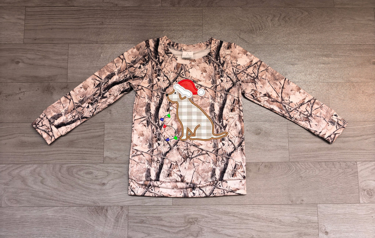Pre order santa dog embroidery camo shirt