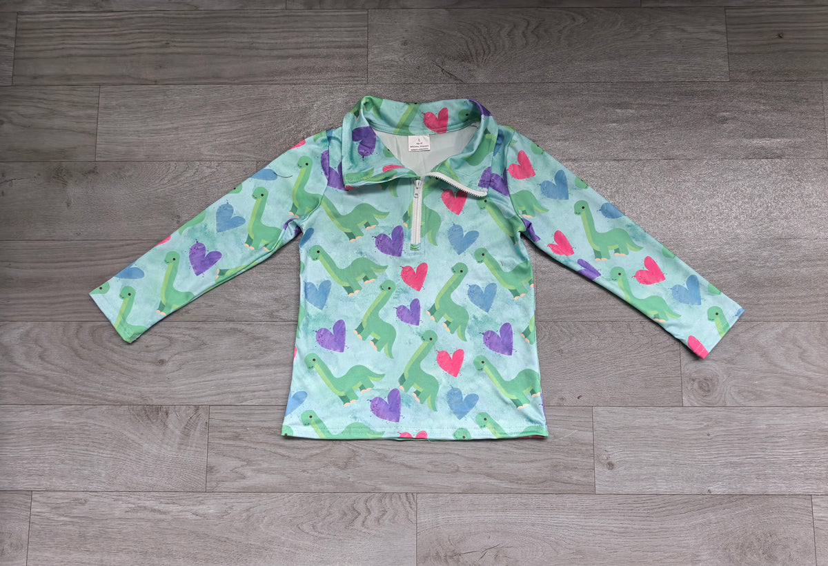 Pre order blue dinosaur heart print boy pullover kids clothing