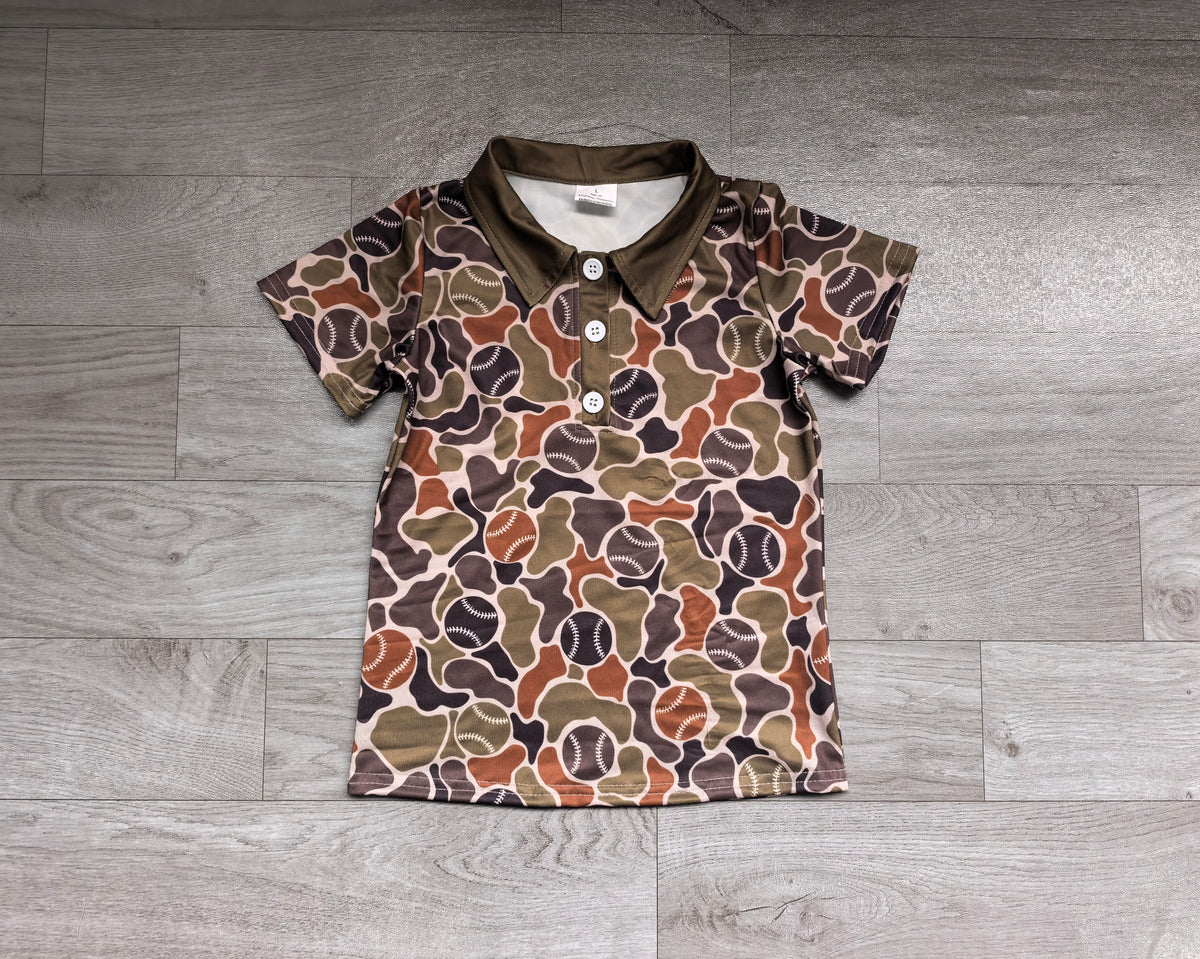 Pre order short sleeve camo baseball polo tee