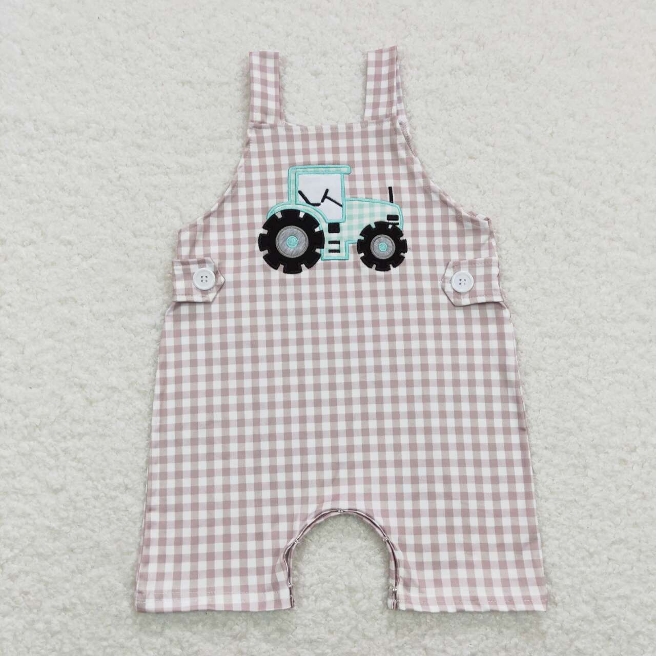 SR0631 Embroidered green tractor khaki suspender jumpsuit D 4.4
