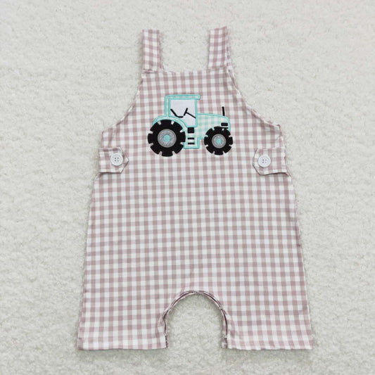 SR0631 Embroidered green tractor khaki suspender jumpsuit D 4.4