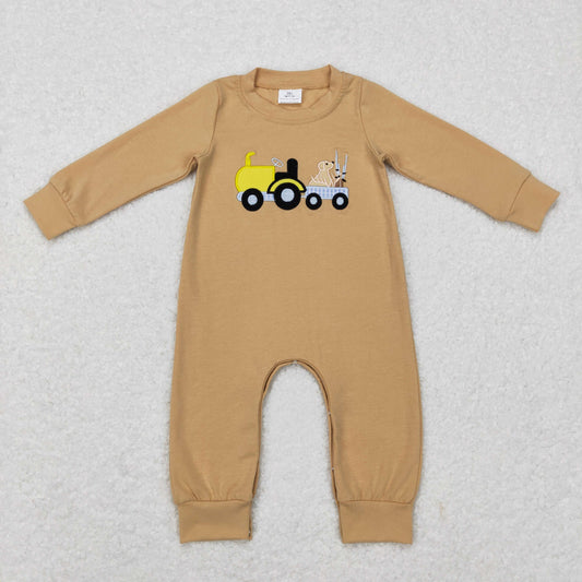 LR0729 Embroidered Puppy Shotgun Truck Brown Long Sleeve Bodysuit