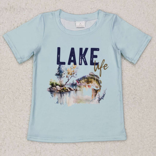 BT0339 lake weekend fishing blue tee