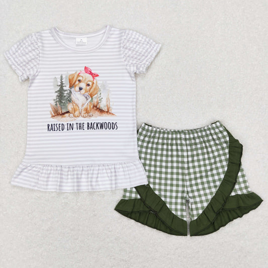 GSSO0417 raised in the backwoods puppy striped short-sleeved green lace shorts suit