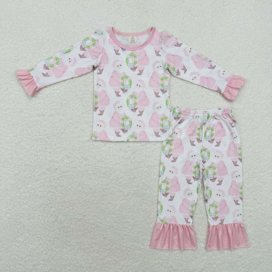 GLP1320 Bamboo Pink Santa Wreath Long Sleeve Long Pants Pajama Set