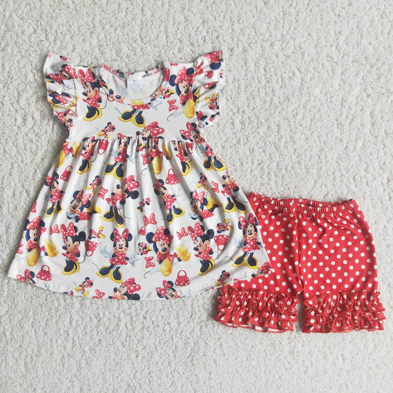 C0-15 cartoon mouse polka dot icing shorts set