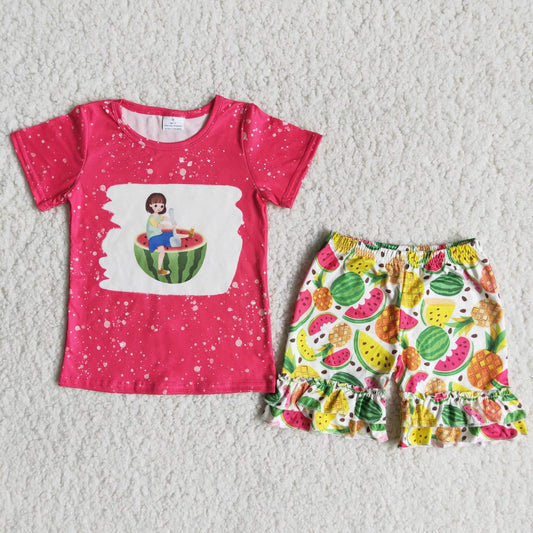 C0-2 Girls Watermelon Fruit Shorts Set