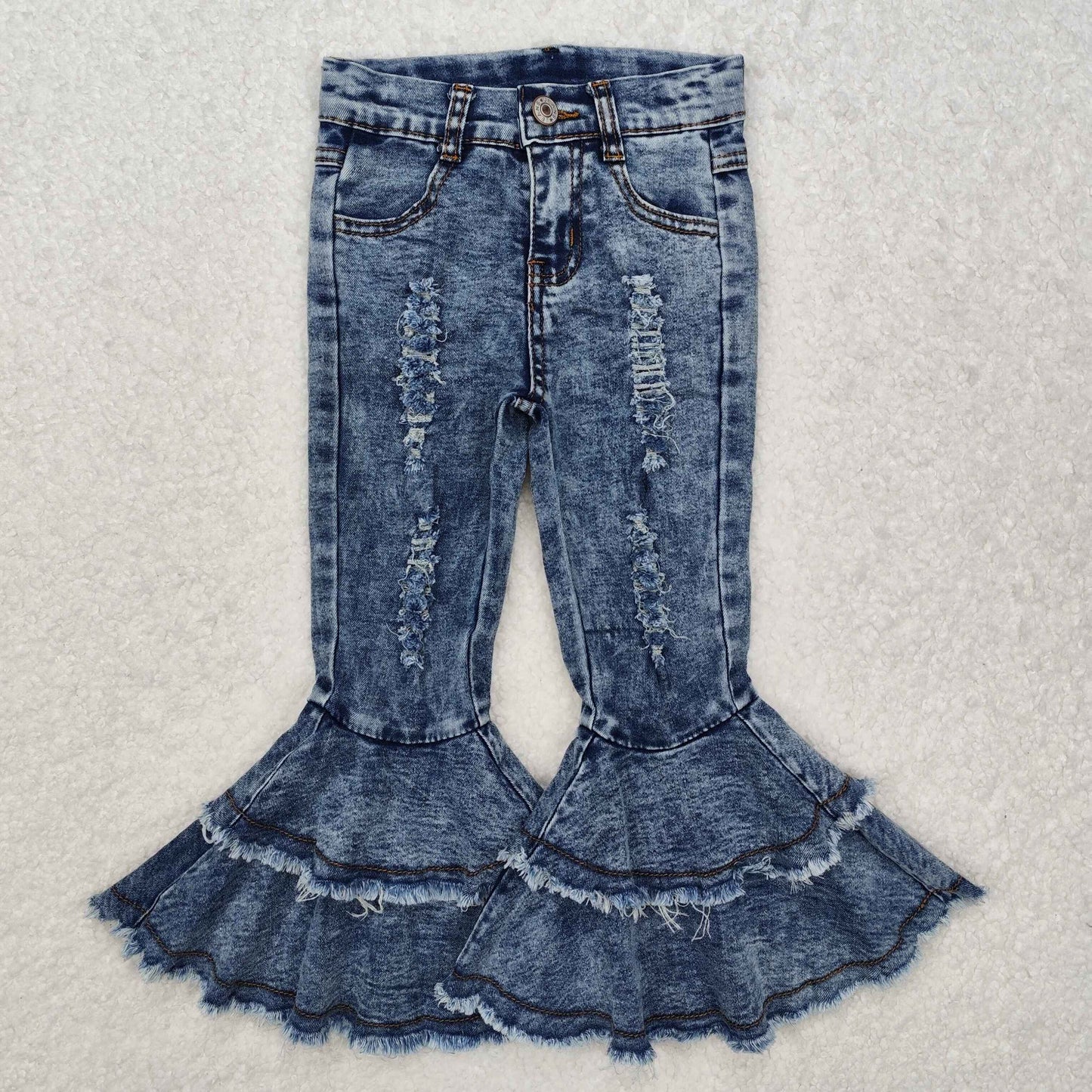 C1-13 New fashion Button-Double Lace Denim Flare Pants