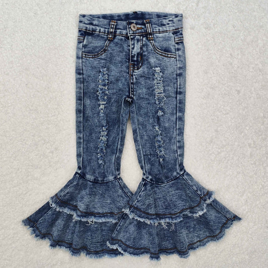 C1-13 New fashion Button-Double Lace Denim Flare Pants
