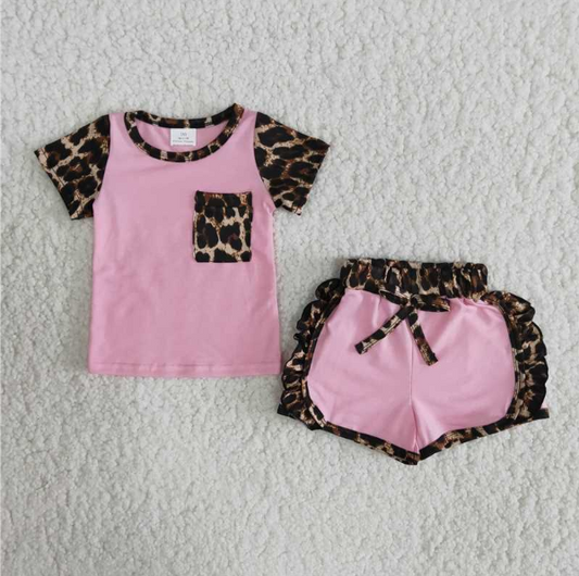 C1-21 pink leopard print girl shorts set