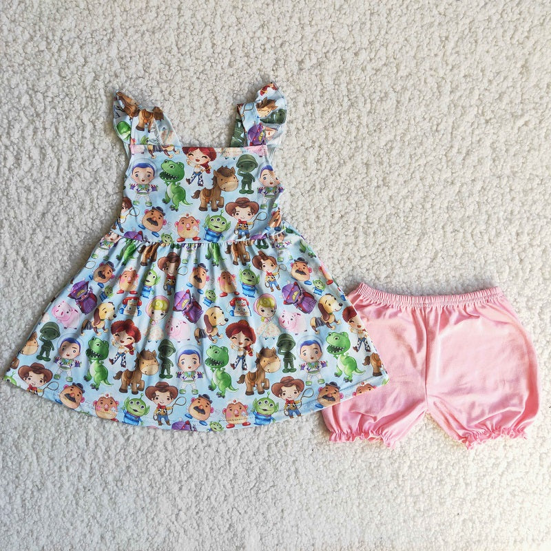 C14-3 Doll Cartoon Dinosaur Elastic Shorts Set