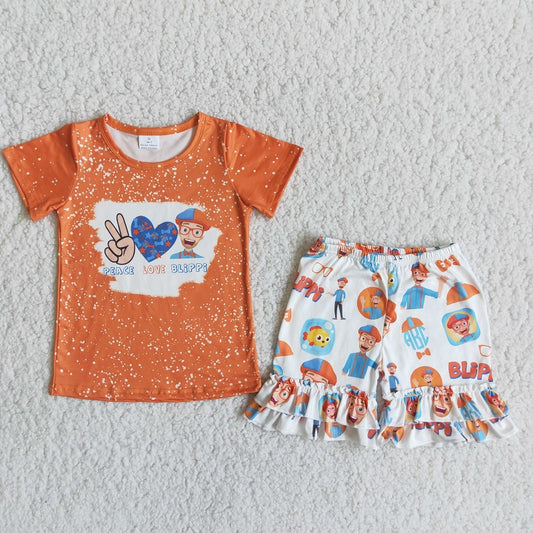 C15-25 cartoon orange shorts set