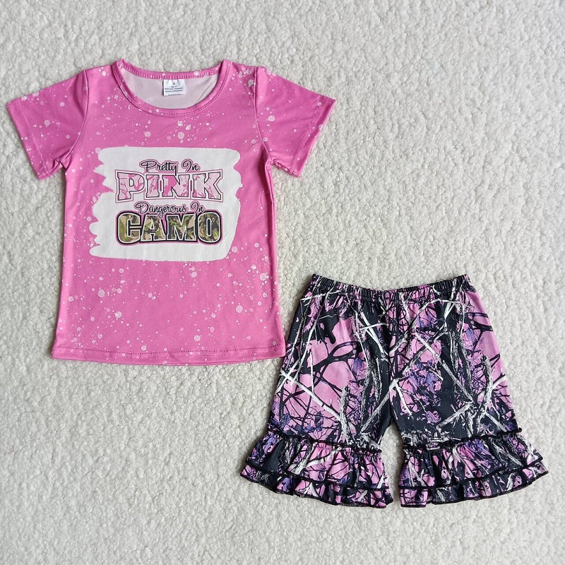 C16-17 PINK CAMO pink short-sleeved shorts set