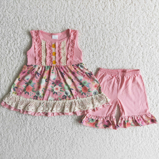 C2-3 Sleeveless Pink Flower Suit