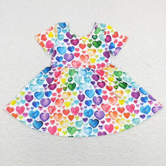 C7-16 Colorful Love Heart Valentine's Day Short Sleeve Dress