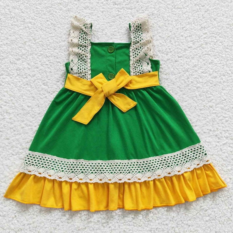 C9-10 New summer Pumpkin Lace Strap Yellow-Green Skirt