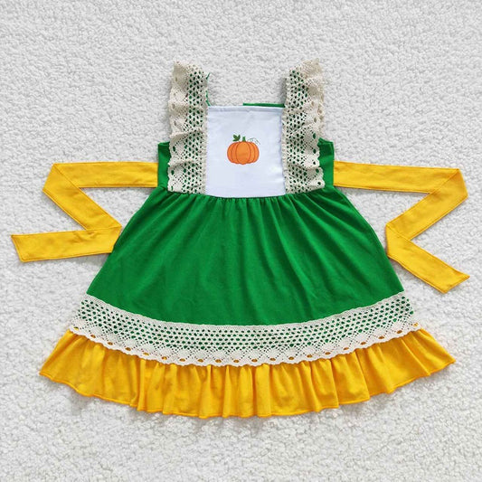 C9-10 New summer Pumpkin Lace Strap Yellow-Green Skirt