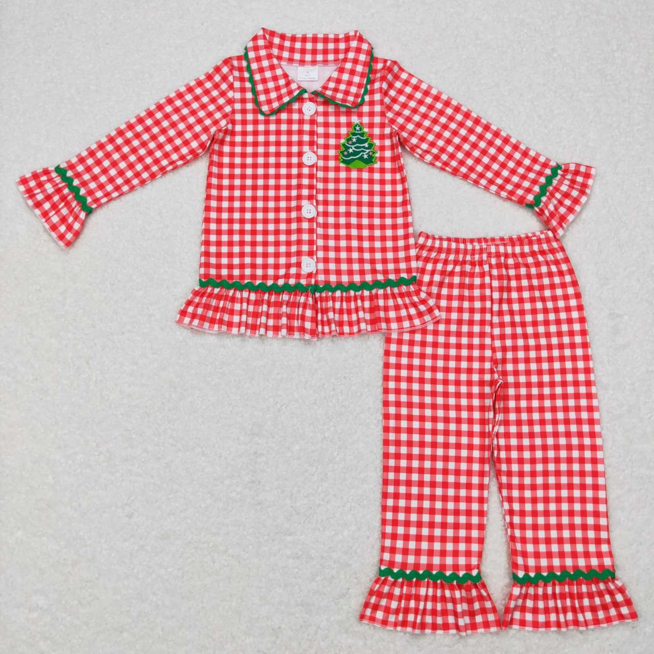 GLP0854 Embroidery Star Christmas Tree Red and White Plaid Set