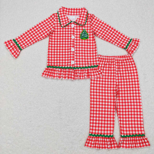 GLP0854 Embroidery Star Christmas Tree Red and White Plaid Set