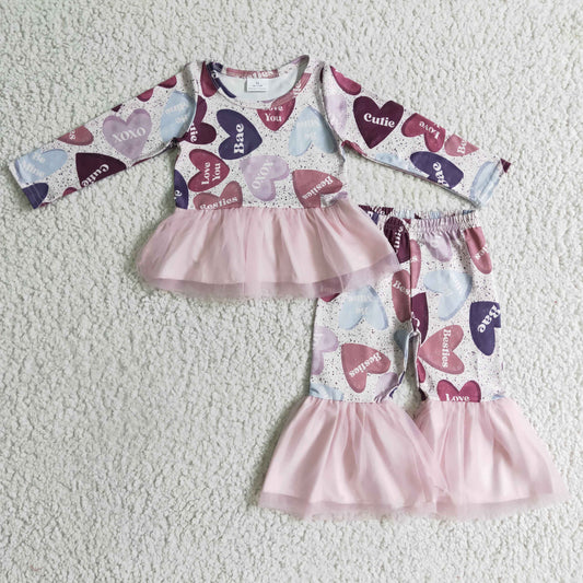 valentine xoxo love u heart tutu bell pants set girls clothing