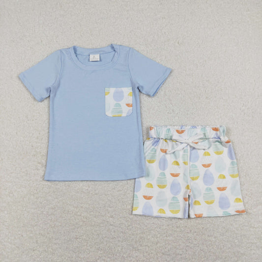 easter boy's outfit blue egg shorts set
