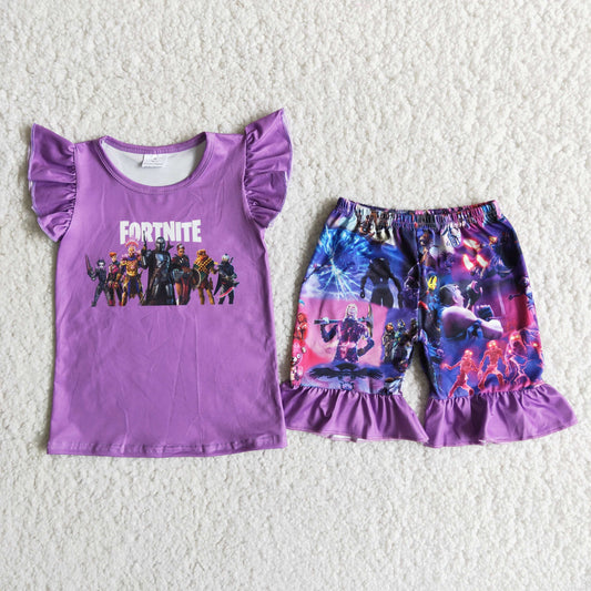 D11-28 fortnite purple shorts set