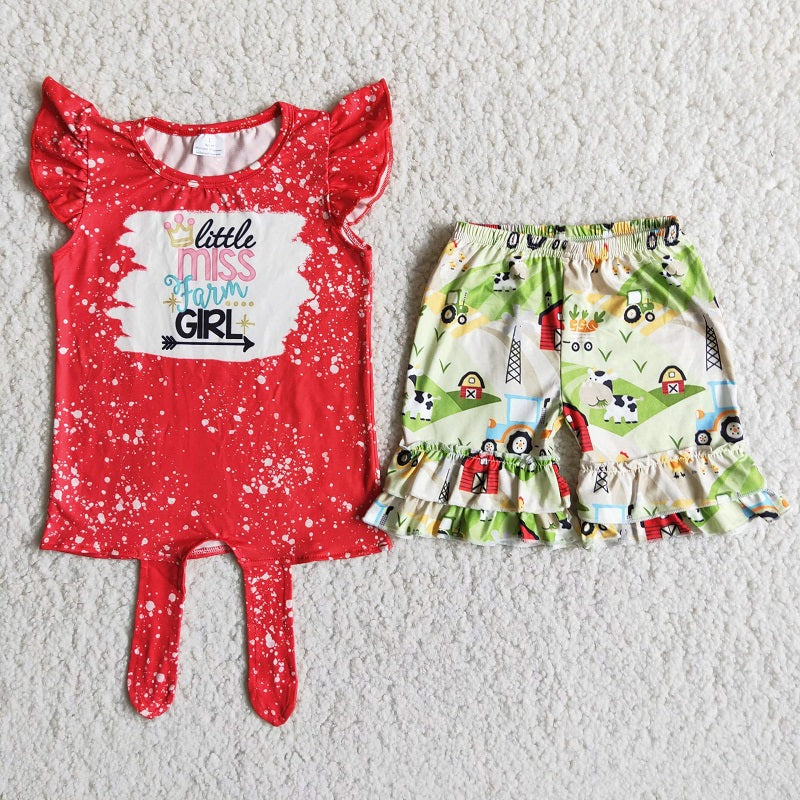 D12-29 Letter girl small flying sleeve farm shorts suit