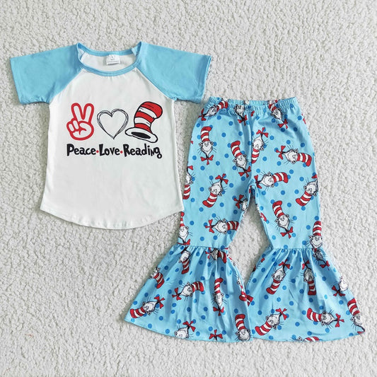 D2-12 Heart Gesture Light Blue Short Sleeve Pants Set