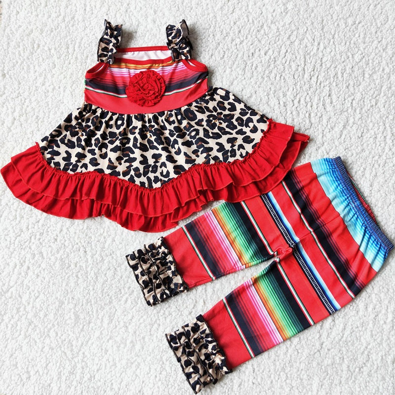 D3-18 Red Stripe Leopard Pants Set