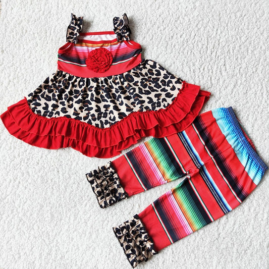D3-18 Red Stripe Leopard Pants Set