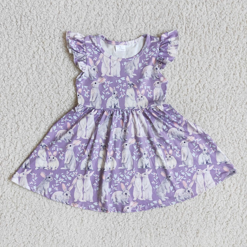D4-18 Easter bunny purple flying sleeve dress