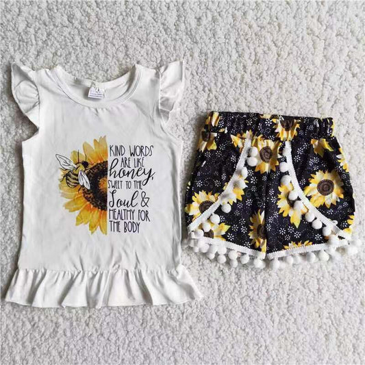 D7-26 Bee Little Flying Sleeve Sunflower Shorts Set