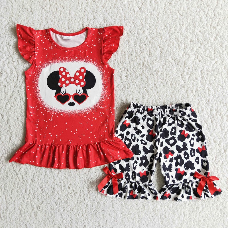 D7-29 Summer red flying sleeve bow leopard print pants suit