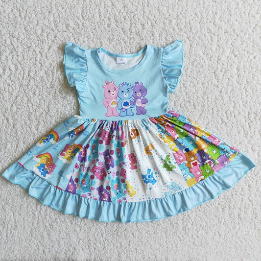 D9-18 blue cartoon bear twirl dress