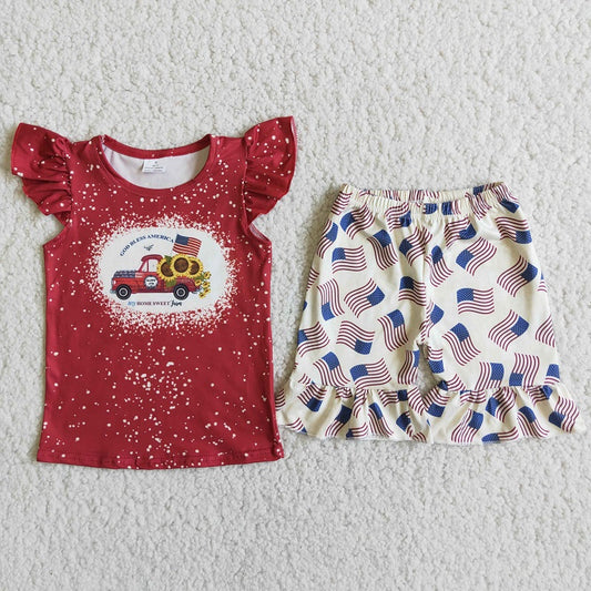D9-19 Sunflower small flying sleeves flag shorts suit