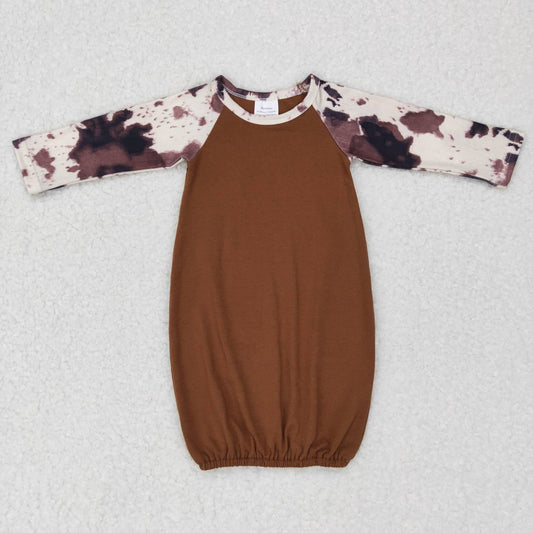 NB0023 Ink pattern brown long-sleeved nightgown
