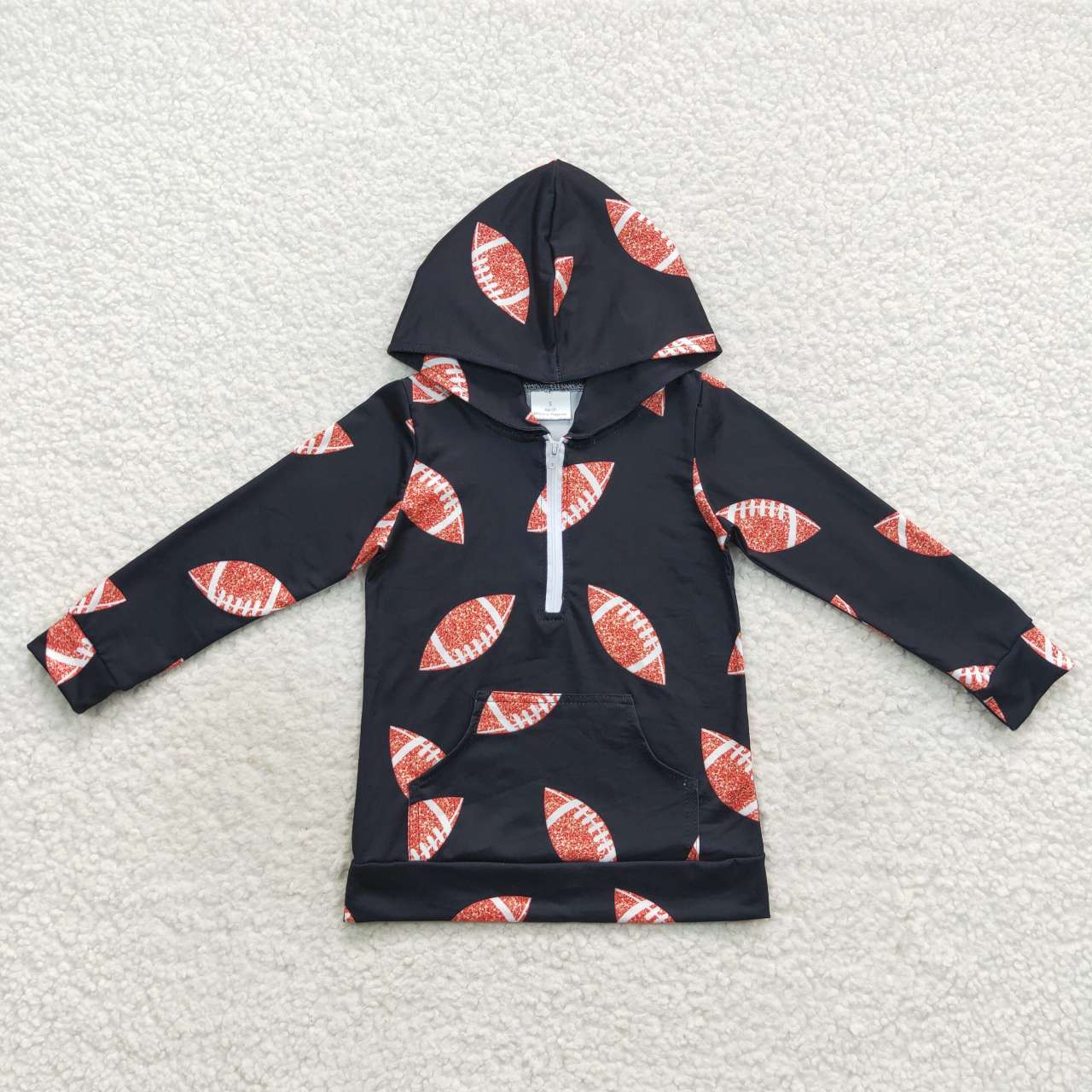 BT0302 Black hooded long-sleeved top with rugby pocket zip