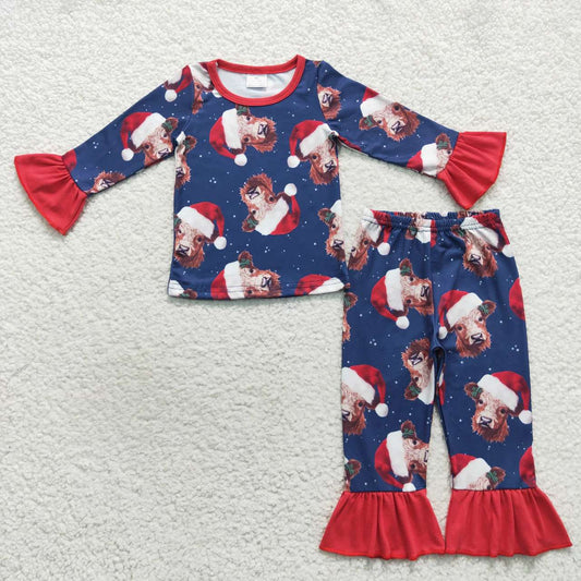 GLP0698 Christmas hat bull head red lace navy blue long-sleeved trousers suit