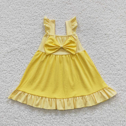 GSD0342 Yellow Bow Flying Sleeve Dress