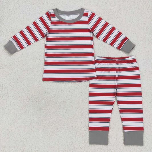 BLP0361 Red, green and white striped long-sleeved trousers suit